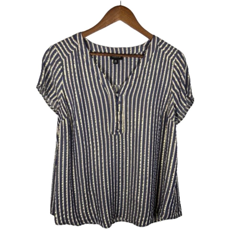 Torrid Womens Gold Lurex Shimmery Stripes Blouse Top Size Medium Blue‎ Metallic